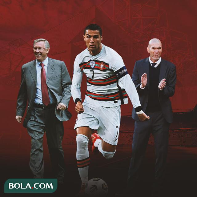Ilustrasi - Sir Alex Ferguson, Cristiano Ronaldo, Zinedine Zidane