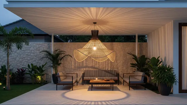 Kanopi Minimalis Flat dengan Lampu Gantung Tunggal