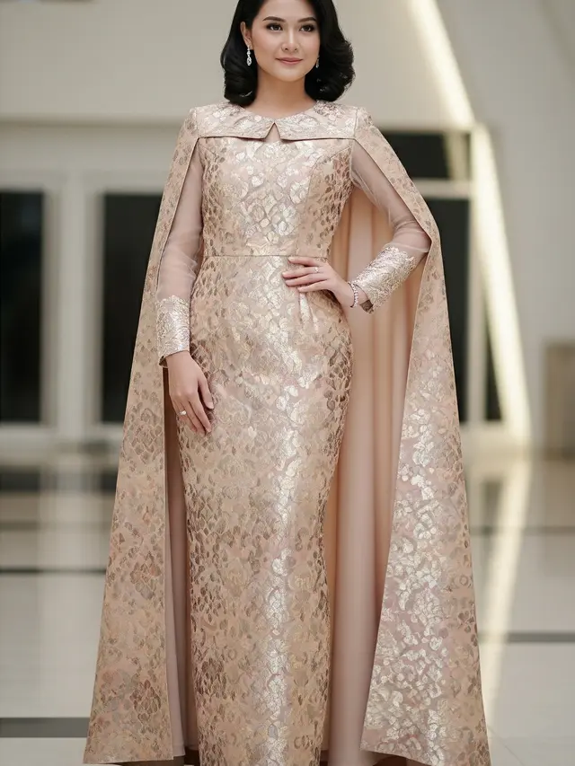 Model Long Dress Brokat Cape