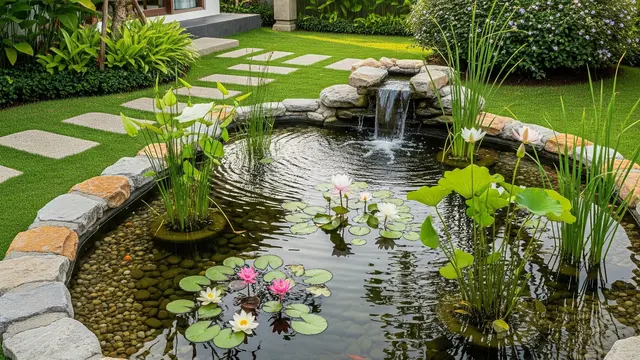 Desain Kebun Rumah di Desa Konsep Villa Modern (AI)