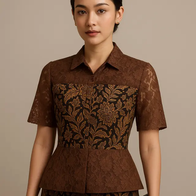 7 Model Kemeja Batik Brokat Cokelat untuk Gaya Formal Minimalis, Elegan dan Anggun Sepanjang Hari