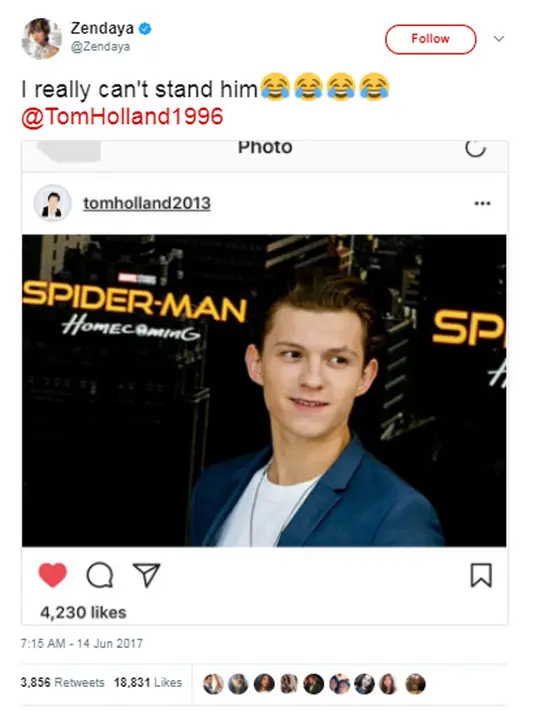 Menyembunyikan hubungannya dari publik, namun baru-baru ini ada hal yang membuat banyak pihak semakin penasaran. Di akun Twitter, Zendaya mengunggah foto Tom dan menyertakan tulisan untuknya. (Twitter/Zendaya)