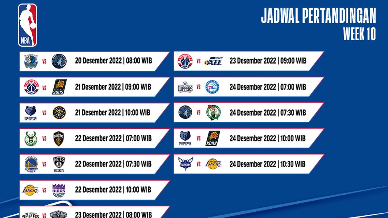 Jadwal dan Live Streaming NBA Week 10 di Vidio, 20-24 Desember 2022