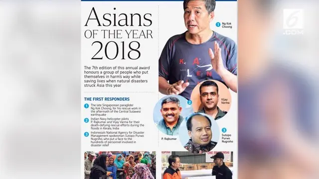 Sutopo Purwo Nugroho menjadi salah satu penerima penghargaan The First Responders, dalam ajang tahunan The Straits Times Asians of the Year.