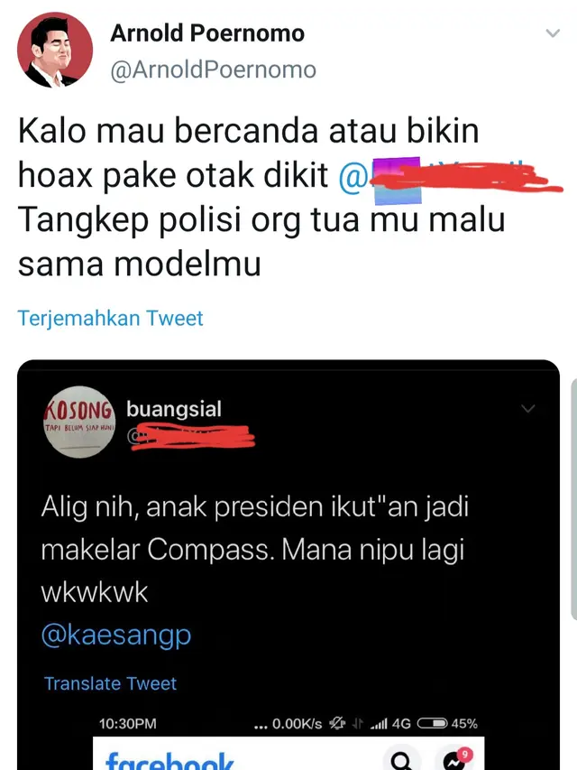 Unggahan terkait Kaesang Pangarep. (Foto: Dok. Twitter @ArnoldPoernomo)