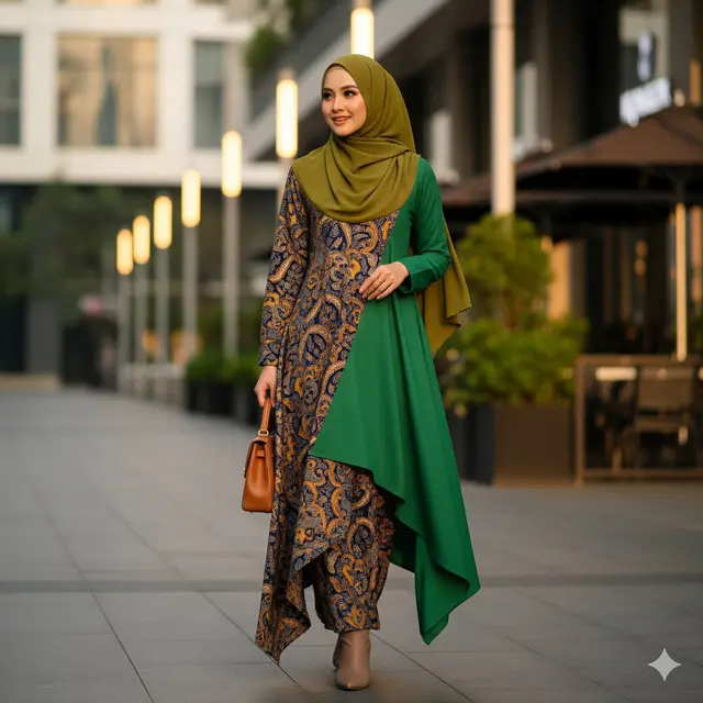 Gamis Batik Desain Asimetris