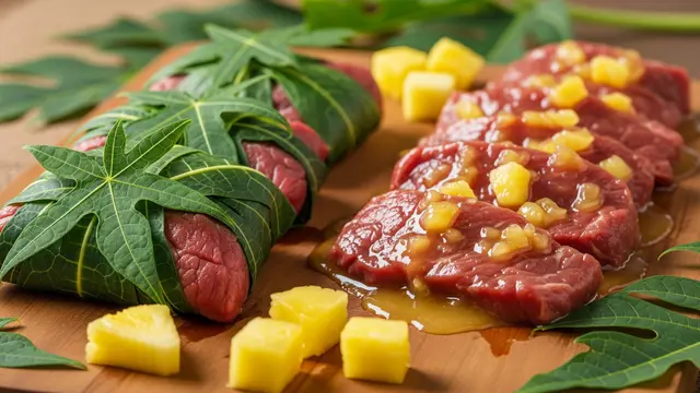 Membungkus Daging Sapi dengan Daun Pepaya dan Melumuri dengan Jus Nanas
