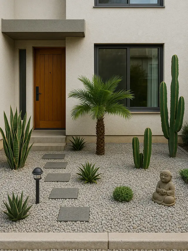 Model Kebun Sederhana di depan Rumah 2 Lantai dengan Lahan Sempit (Image by ChatGPT)