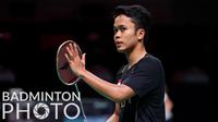 Atlet bulutangkis tunggal putra Indonesia, Anthony Ginting usai mengalahkan wakil Chinese Taipe di ajang Piala Thomas 2020 yang berlangsung di Denmark, Rabu (13/10/2021). (Badminton Photo/Yves Lacroix)