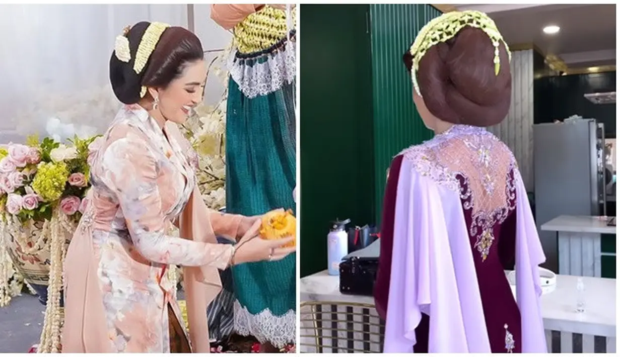 Tampil dengan sanggul, penyanyi berusia 38 tahun ini semakin pancarkan pesonanya. Berbeda dengan mitoni kehamilan pertama Aurel yang sanggul tidak tuai kritikan, sanggul Ashanty di acara mitoni kehamilan kedua anak sambungnya justru dikritik netizen dan disebut terlalu berlebihan. Padahal jika diperhatikan, model sanggul Ashanty tidak ada perbedaan. (Liputan6.com/IG/@ashanty_ash)