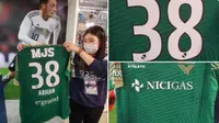 Jersey kandang Tokyo Verdy Pratama Arhan mulai dipasarkan.
(Foto: Twittter/@indo_jleague)