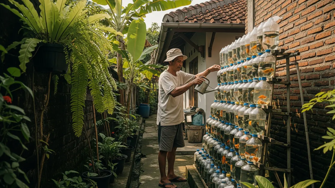 Botol Bekas Bertingkat untuk Ikan Hias