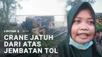 Sebuah crane yang digunakan untuk pemasangan paku bumi penahan jalan, mendadak ambruk dan menimpa tiang listrik. Detik-detik robohnya crane sempat terekam kamera dasbor pengendara mobil yang melintas.