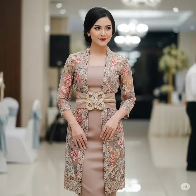 Model Kebaya Brokat Ikat Pinggang Kebaya Outer Brokat + Obi Double Loop. Foto: Gemini