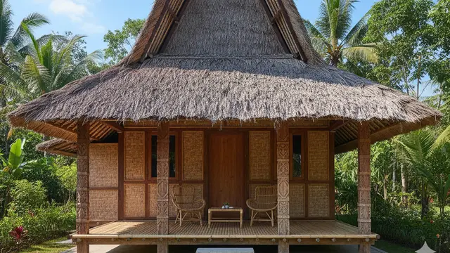 Model Teras Rumah Adem Ala Rumah Kampung Modern. AI