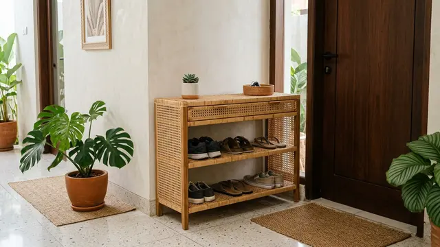 Model Rak Sepatu Berventilasi di Area Pintu Masuk Rumah (AI Generated)