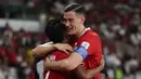 Sepuluh menit berselang, Beckham Putra kembali mencetak gol untuk Timnas Indonesia. Skor 2-0 bertahan hingga babak pertama usai. Tampak dalam foto, pemain Timnas Indonesia, Beckham Putra (kiri) merayakan golnya bersama Jay Idzes saat melawan Saint Kitts and Nevis pada ajang FIFA Series 2026 di Stadion Utama Gelora Bung Karno (SUGBK), Jumat (27/3/2026) malam WIB. (Bola.com/Abdul Aziz)