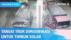 Detik-detik aksi penimbunan solar bersubsidi. Bergerak bak pembeli biasa, nyatanya kendaraan truk telah dimodifikasi hingga solar terpompa secara elektrik ke tangki khusus di dalam truk. Selama 4 bulan beraksi, 4 ton solar telah ditimbun.
