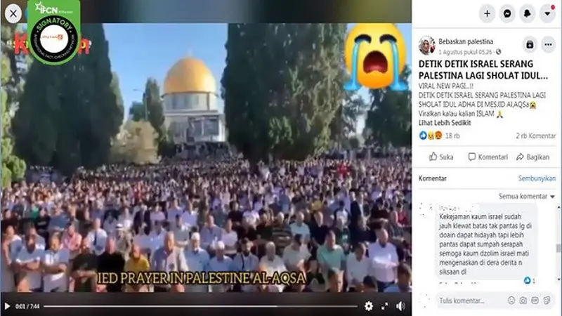 Gambar Tangkapan Layar Video Salat Iduladha di Masjid Al Aqsa, Palestina.