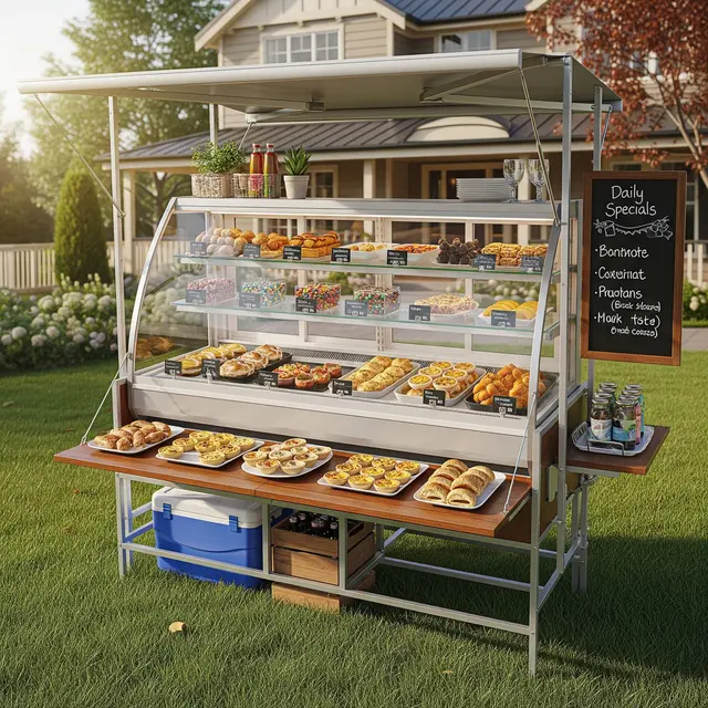 Desain Warung Makanan Ringan di Rumah dengan Etalase Lipat Kaca