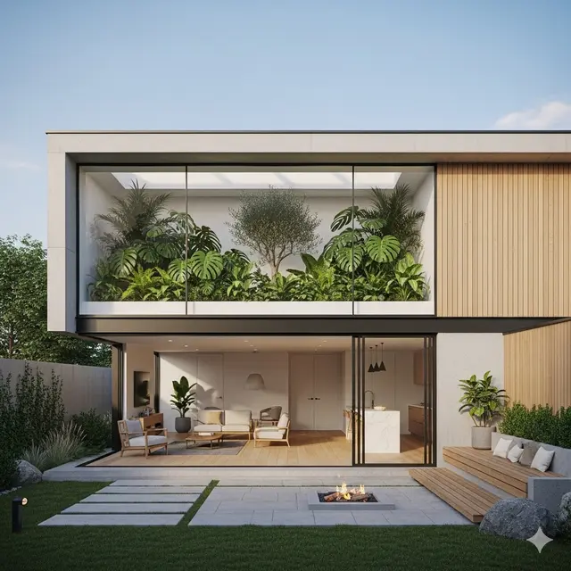 Inspirasi 7 Desain Rumah 8x12 Meter Minimalis Modern dengan Taman Belakang Asri (Image by Gemini AI)