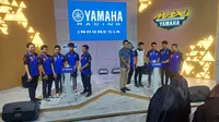 Yamaha Indonesia memanfaatkan gelaran IIMS 2024 untuk mengumumkan formasi tim Yamaha Racing Indonesia (YRI) yang akan berlaga di musim balapan 2024 di Eropa dan Asia. (Septian/Liputan6.com)