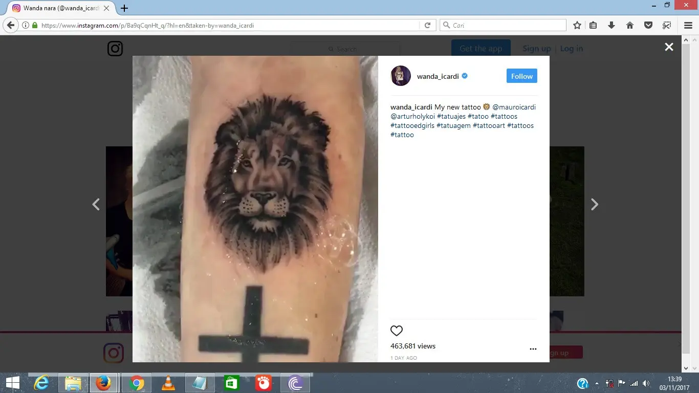 Istri penyerang Inter Milan, Wanda Nara memamerkan tato baru pada lengannya. (Instagram)