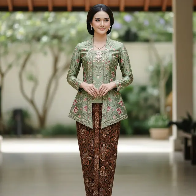 Model Kombinasi Warna Atasan Brokat dan Bawahan Batik (Image by Gemini AI)