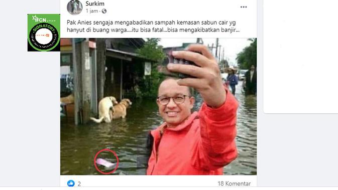 Cek Fakta Liputan6.com menelusuri klaim foto Anies Baswedan selfie saat banjir