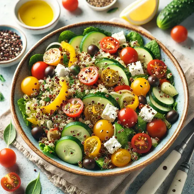 3. Salad Quinoa dengan Sayuran dan Keju Feta