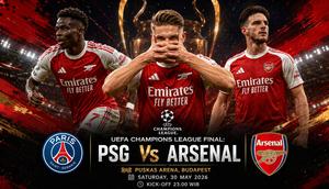 Cover tiga pemain Arsenal yang bisa menjadi ancaman bagi Paris Saint-Germain pada partai final Liga Champions. (Bola.com/AI Generated)