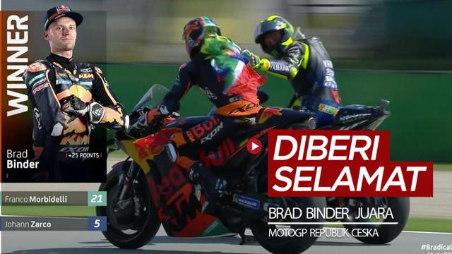 Berita video momen pembalap rookie, Brad Binder, menjadi juara di MotoGP Republik Ceska, lalu diberi selamat oleh Valentino Rossi, Minggu (9/8/2020).