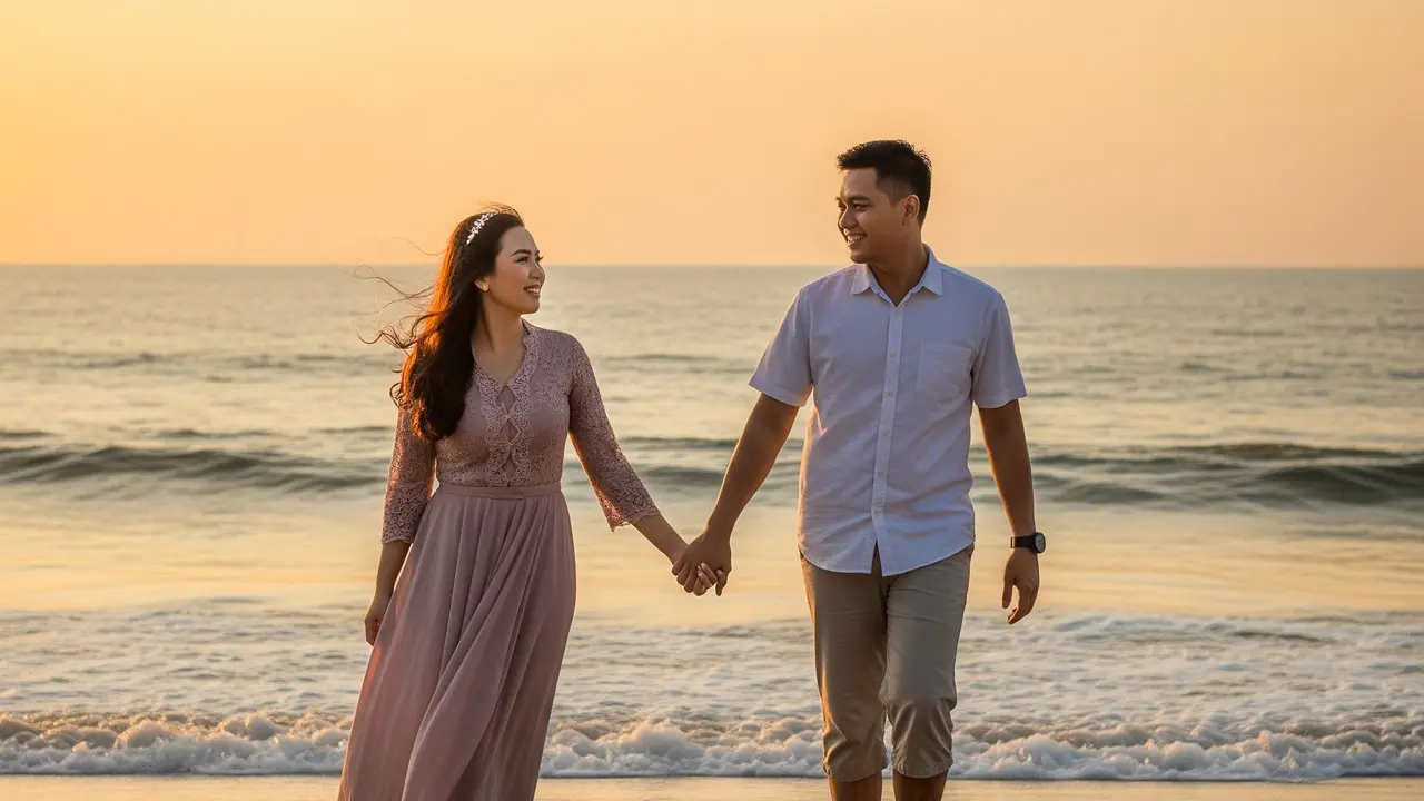 Prompt Gemini AI di Pantai bersama Pasangan/ Ilustrasi AI