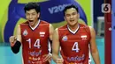 Timnas voli putra Indonesia unggul tiga set langsung 25-20, 25-22, 25-19. (Liputan6.com/Helmi Fithriansyah)