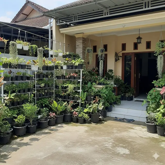 Taman Kecil dengan Banyak Pot