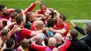 Ekspresi striker Wales, Gareth Bale, setelah mencetak gol ke gawang Slovakia dalam laga Grup B Piala Eropa 2016 di Stade de Bordeaux, Prancis, (11/6/2016). (Reuters/Regis Duvignau)
