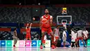 Pebasket Kanada, Kyle Alexander menembak bola saat melakukan latihan menjelang laga Piala Dunia FIBA 2023 melawan Prancis di Indonesia Arena, Senayan, Jakarta, Kamis (24/08/2023). (Bola.com/Bagaskara Lazuardi)