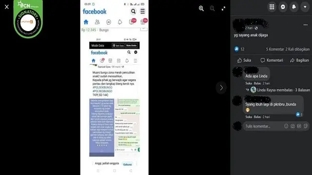 Gambar Tangkapan Layar Kabar Hoaks Wilayah Muara Bungo, Jambi Jadi Zona Merah Penculikan Anak (sumber: Facebook).