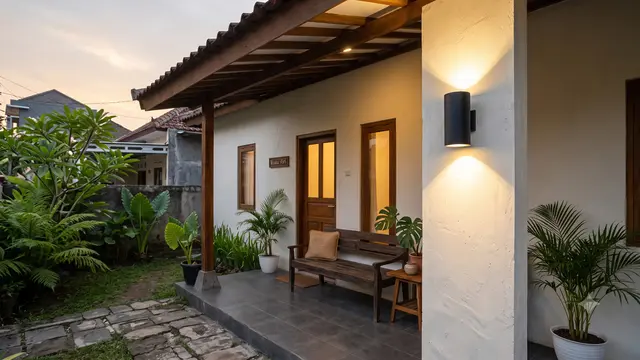 Inspirasi Teras dengan Lampu Dinding Warm White