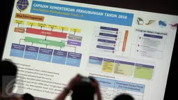 Sebuah layar menunjukkan hasil pencapaian Kementerian Perhubungan tahun 2016 dalam kegiatan Transportation Outlook 2017 di Jakarta, Kamis (15/12). Kegiatan itu memaparkan pencapaian Kementerian Perhubungan selama tahun 2016. (Liputan6.com/Faizal Fanani)