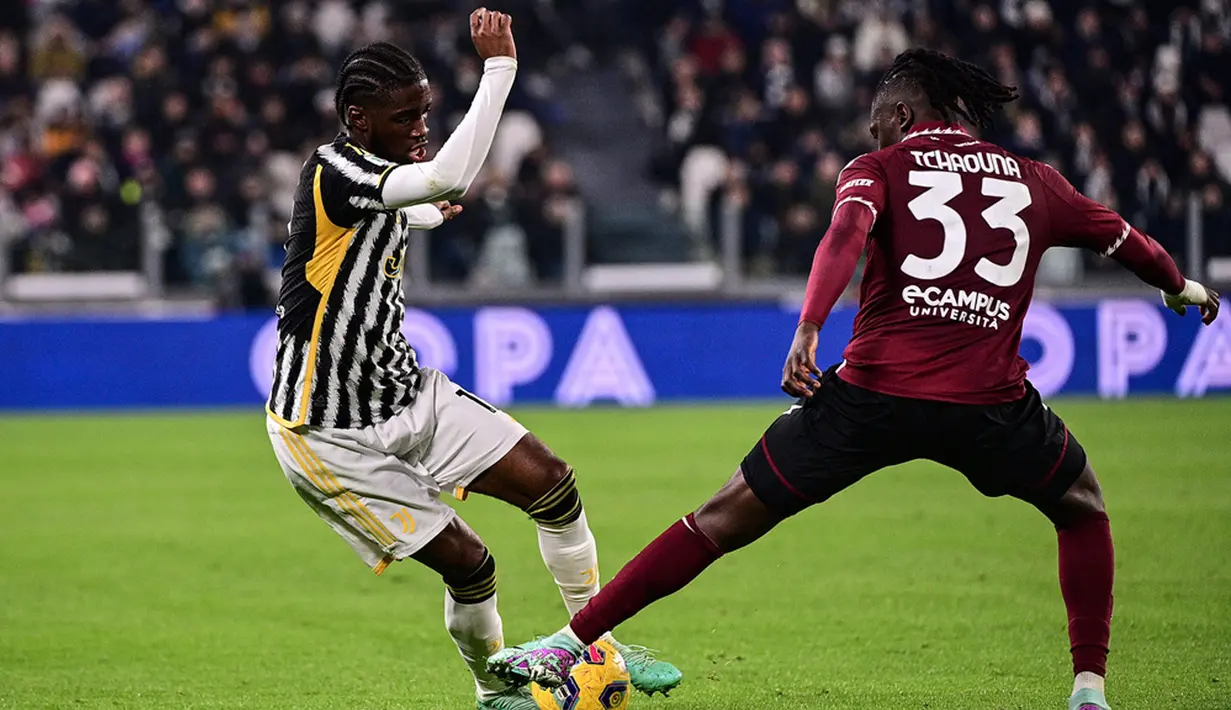 Gol kilat ini membuat pemain Juventus lebih agresif lagi menekan lawannya. Hasilnya, pada menit ke-12 Miretti menyamakan skor menjadi 1-1. (Marco Alpozzi/dpa via AP)