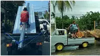 Potret Orang di Mobil Pick Up Bersama Barang Angkutan. (Sumber: Instagram/sukijan.id dan 1cak.com)