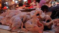 Daging ayam dijual di Pasar Senen, Jakarta, Selasa (26/4/2022). Harga sejumlah bahan pangan di Jakarta terpantau mengalami kenaikan jelang Lebaran, di antaranya daging sapi dan ayam. (Liputan6.com/Angga Yuniar)