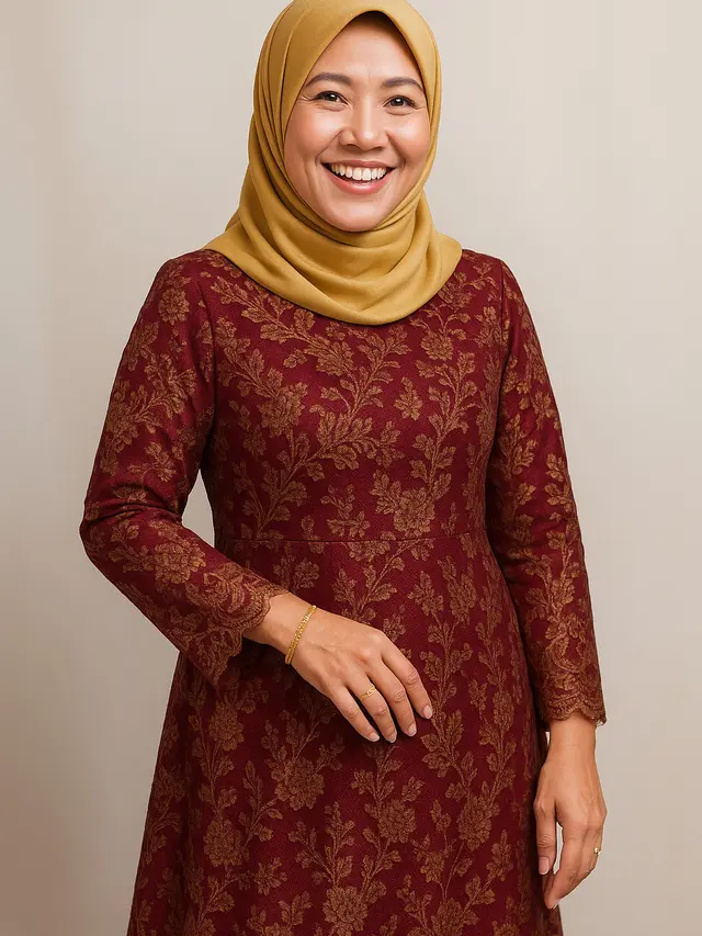 Gamis Brokat Warna Bold yang Tetap Classy untuk Ibu-ibu agar Tampak Lebih Muda (Image by ChatGPT)