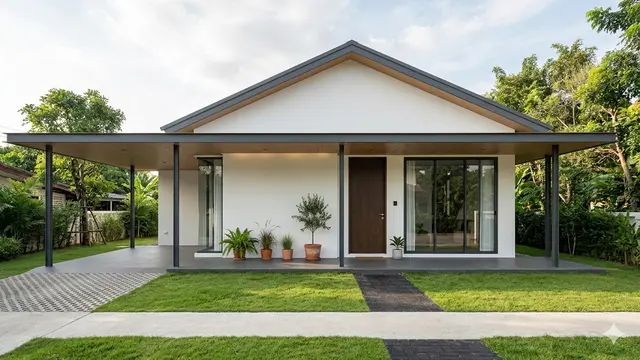 Desain Rumah Kecil 6x10 dengan Taman Depan Mini dan Kanopi. Gemini