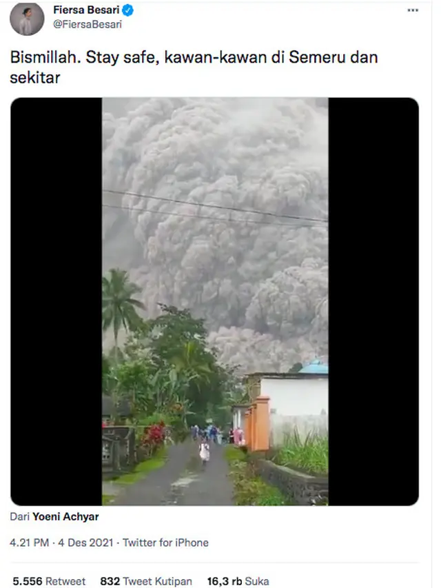Fiersa Besari Kirim Doa untuk Warga di Sekitar Gunung Semeru yang Meletus Hari Ini