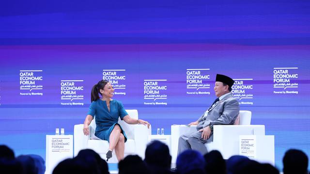 Presiden terpilih Prabowo Subianto saat menghadiri Qatar Economic Forum di Doha, Rabu (15/4/2024)