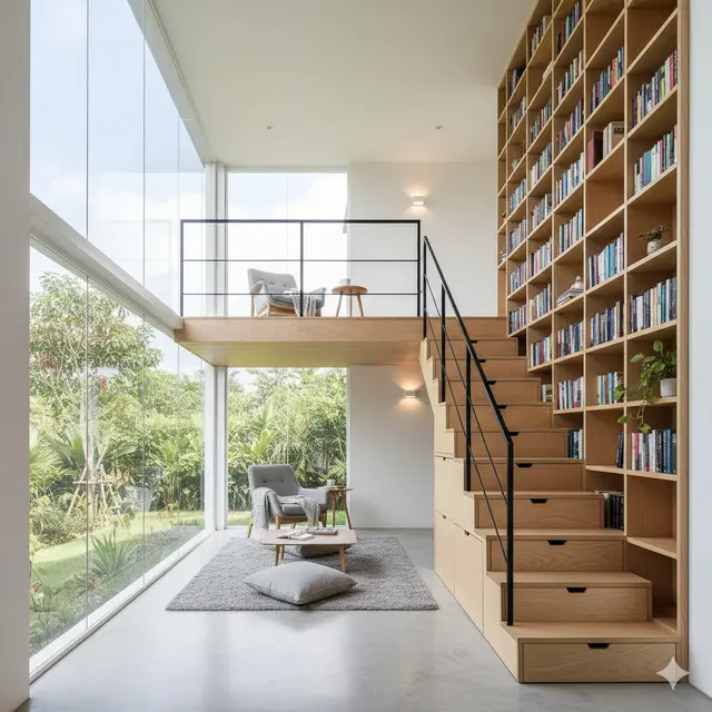 7 Inspirasi Rumah Kecil Mezzanine dengan Perpustakaan Mini di Area Atas, Solusi Cerdas untuk Ruang Terbatas