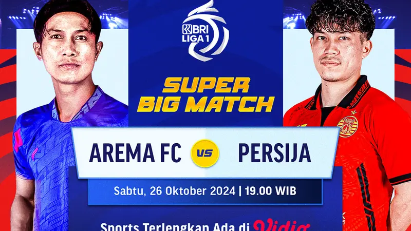 Jadwal Big Match BRI Liga 1: Arema vs Persija Matchweek 9 di Vidio