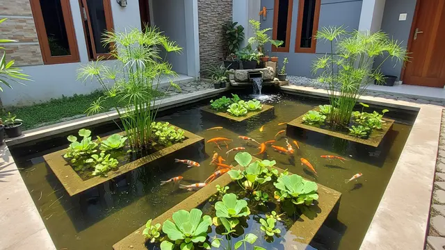 Kolam Sudut Minimalis dengan Tanaman Air Terintegrasi